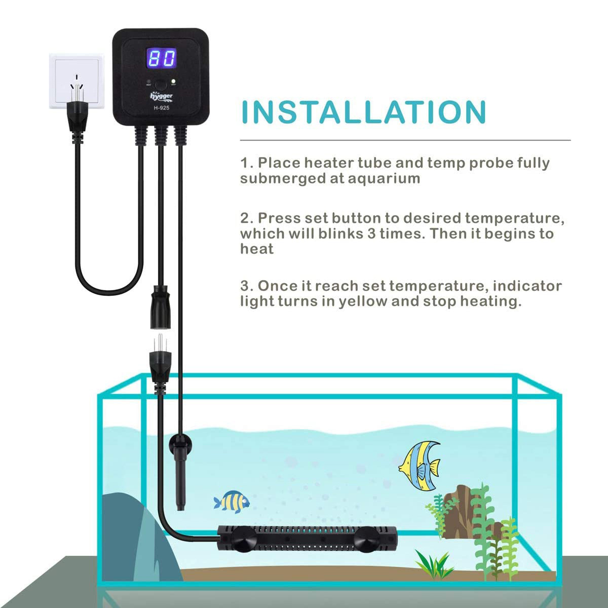 Submersible Fish Tank Water Heater for 110-450L Tank Hygger 300W 500 Watt Aquarium Heater with LED Digital Temperature Controller 500 W