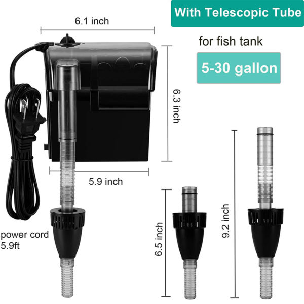 quiet fish tank filter with telescopic tube