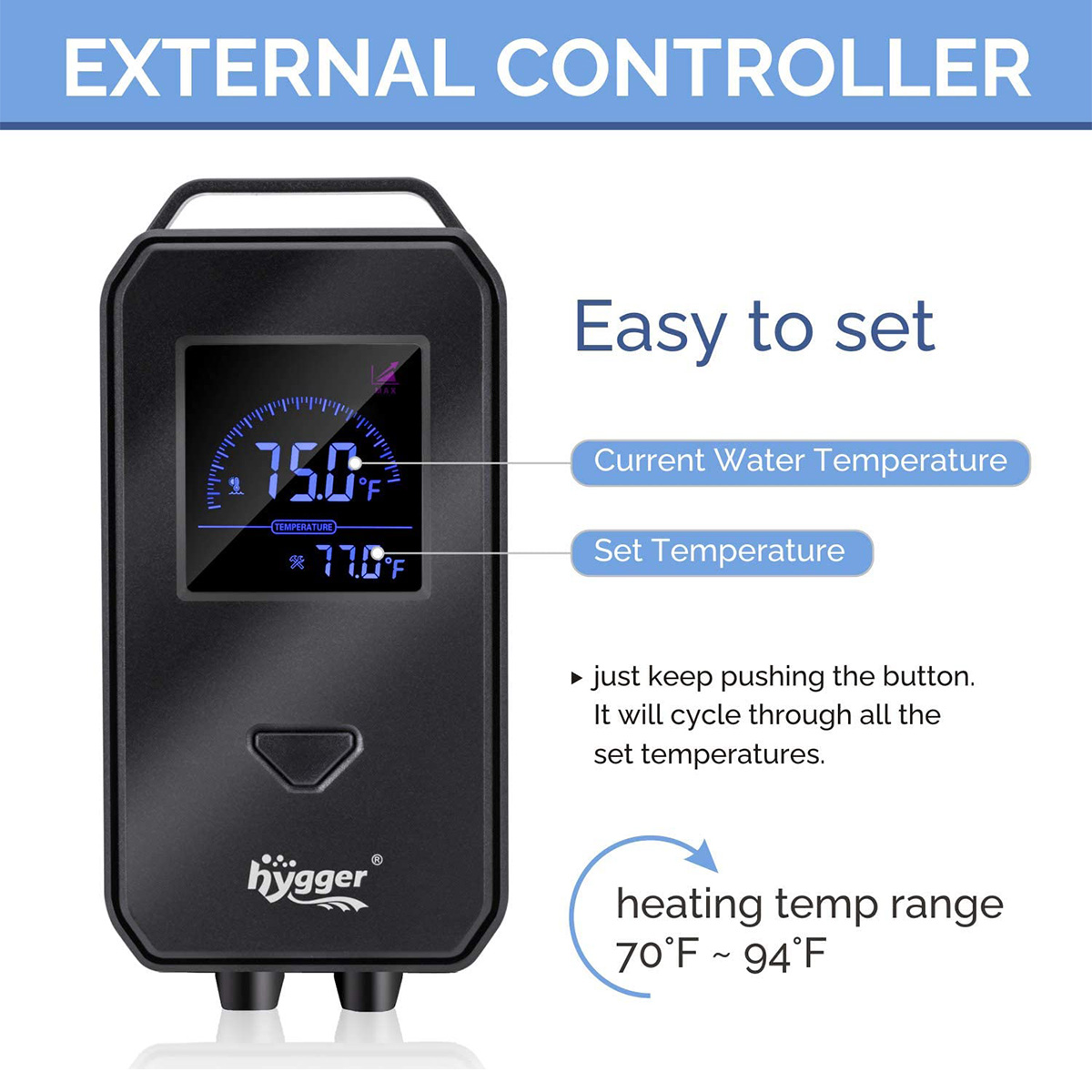 hygger Calentador de acuario de 500 W para agua salada de agua dulce, con  controlador de termostato digital externo y termómetro, calentador