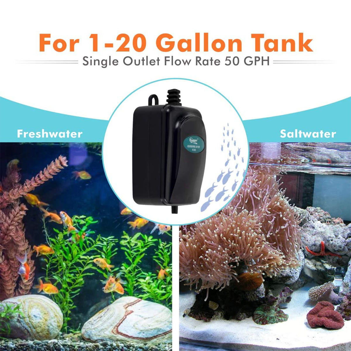 hygger Adjustable Aquarium Air Pump with 2 Air Outlets for up to 600 Gallon  Tanks - Hygger Wholesale