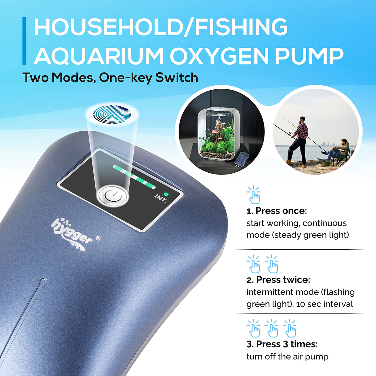 hygger Rechargeable Aquarium Pond Powerful Air Pump for Fishing