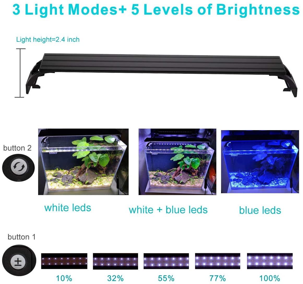 Hygger Adjustable Blue White LEDs Aquarium Light 2