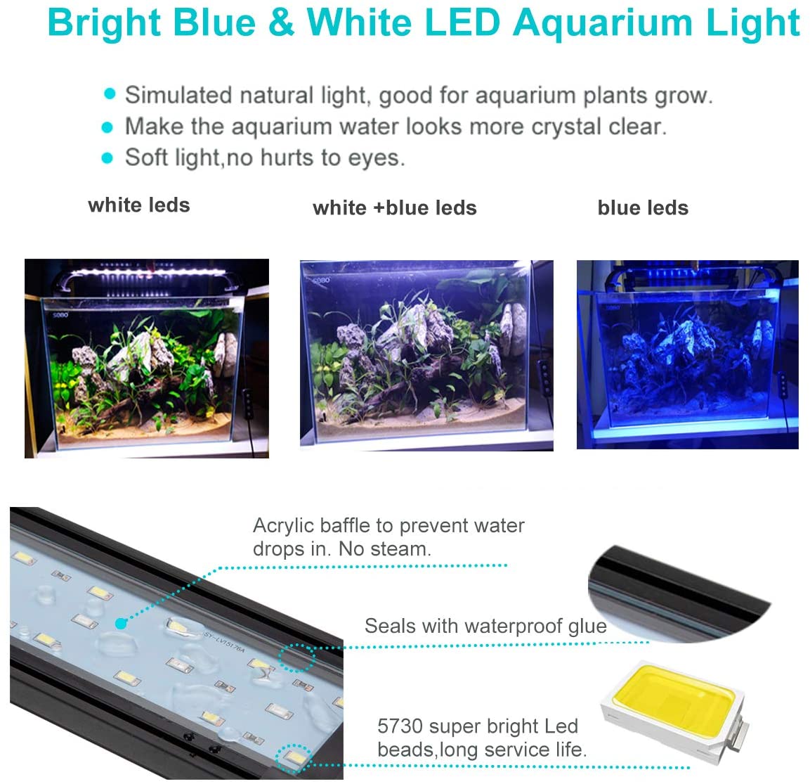 Hygger Adjustable Blue White LEDs Aquarium Light 4