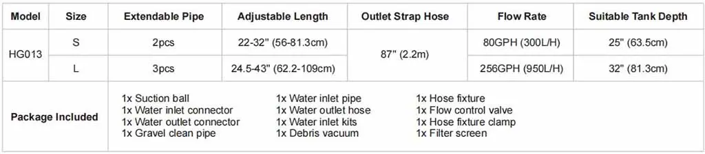 hygger 013 Gravel Vacuum parameter