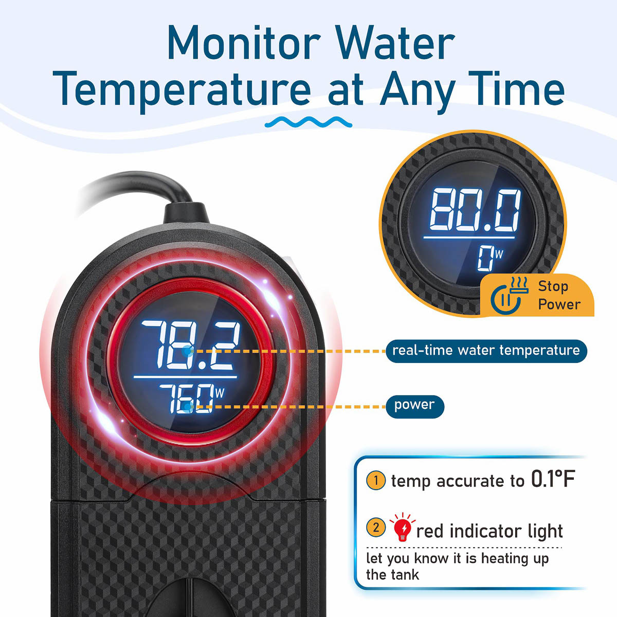 hygger Calentador marino de acuario de titanio de 500 W para agua salada y  agua dulce, calentador sumergible digital con termostato IC externo y