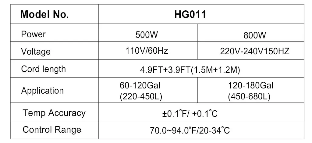 hygger 011 smart heater parameter