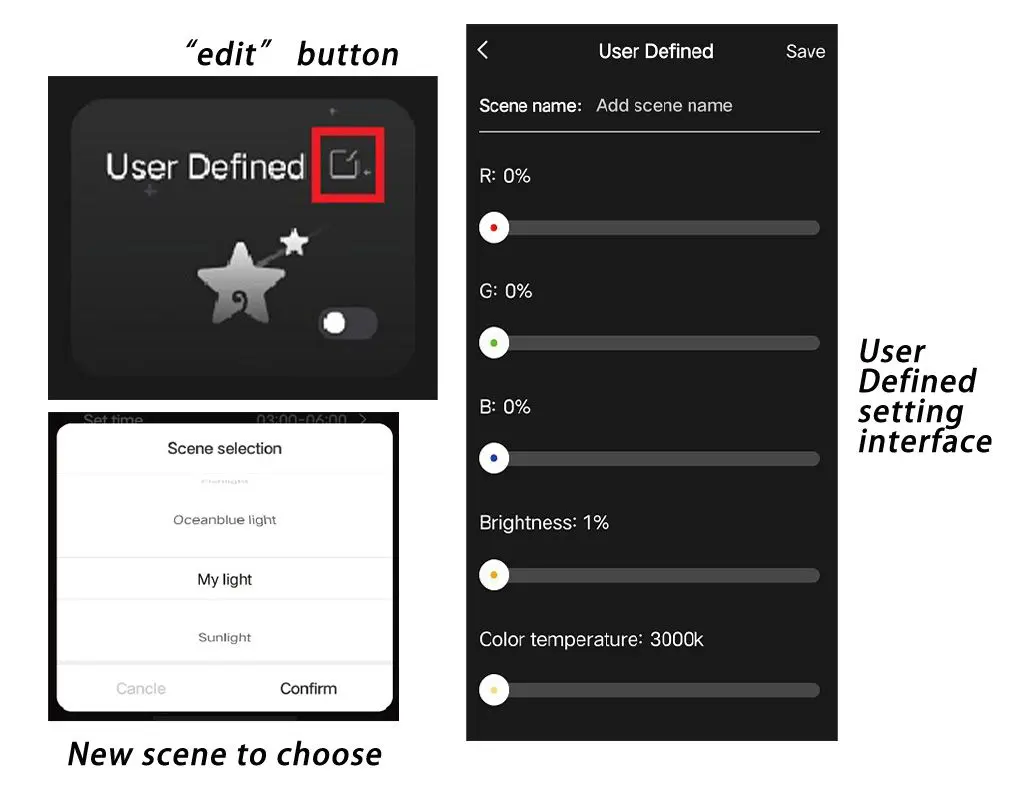 Bluetooth light user-defined scenes