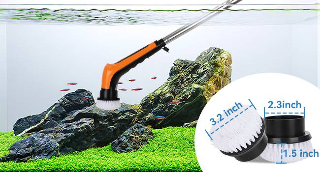 hygger IPX8 Electric Aquarium Cleaning Brushes, Rechargeable Cleaner Tools  Kit with 6 Replaceable Clean Spin Brush Heads Cordless Use 2 Speeds