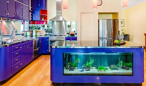 Built-in kitchen counter aquarium