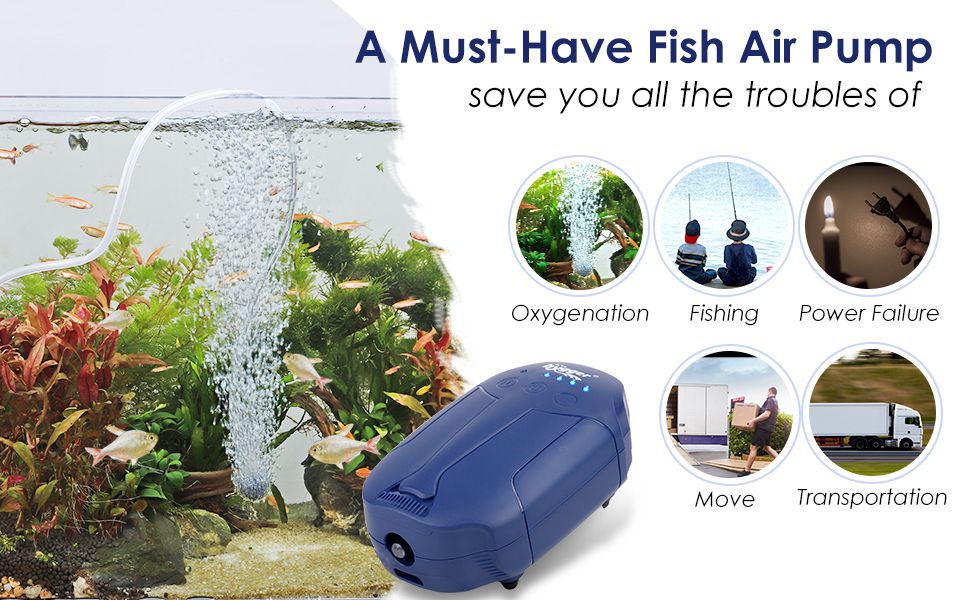 Air Pump Rechargeable Aerator Oxygen Pump Portable USB air Bubbler for Fish  Tank,Fishing,Fish Transportation Aquarium Dual Outlet Aerator up Bait