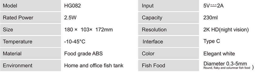 hygger 082 fish feeder parameter