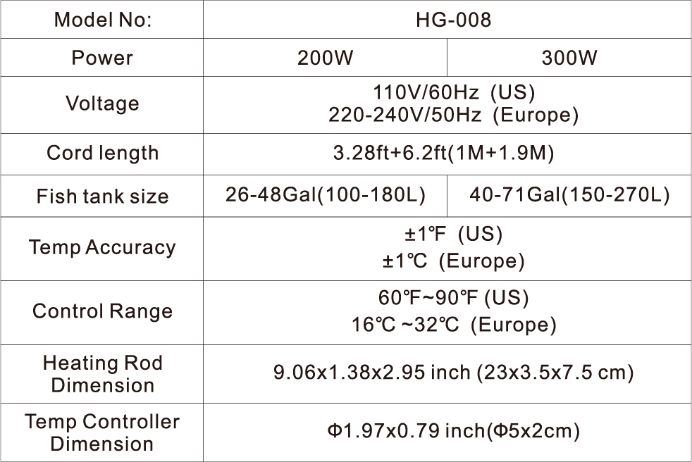 hygger 008 heater specification