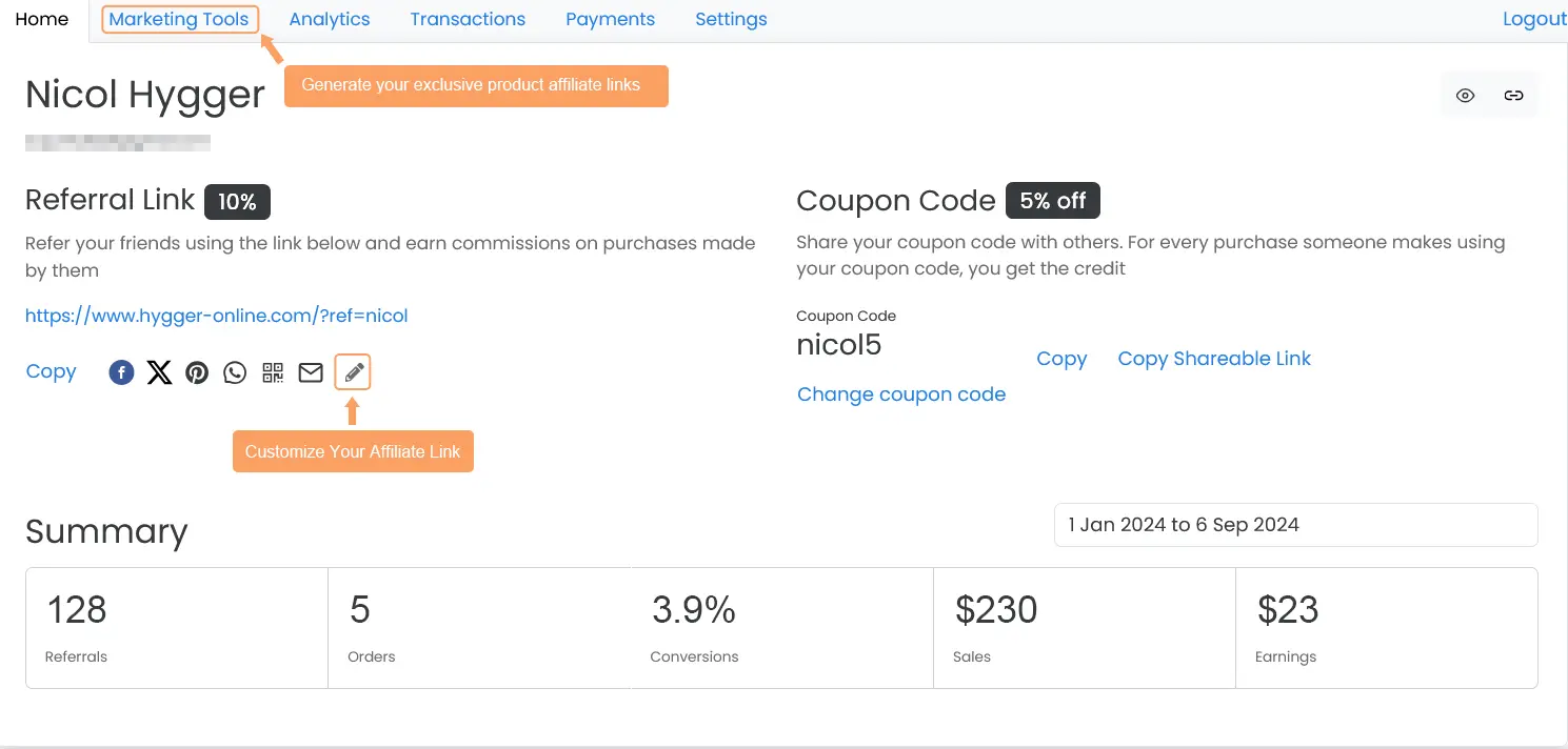 Affiliate Dashboard