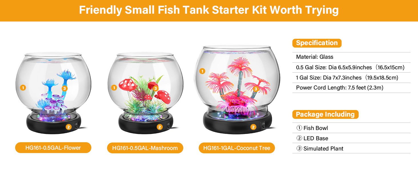 hygger 161 Mini Glass Fish Bowl Size