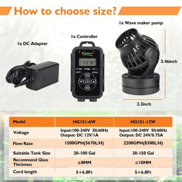 hygger 151 pro wave maker size