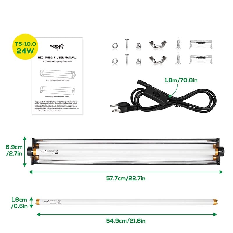 Size of HZ015 T5 UVB light