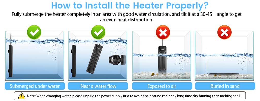 Install the aquarium heater in the fish tanks