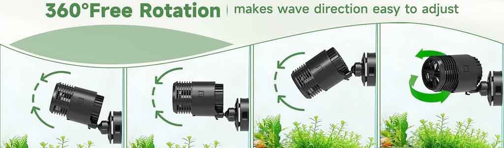 Free rotation wave pump for aquariums
