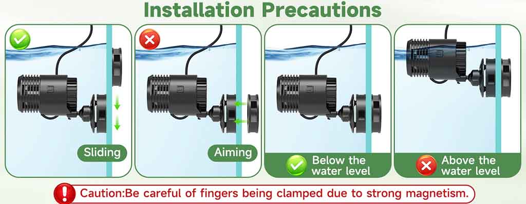 Aquarium wave-making pump installation