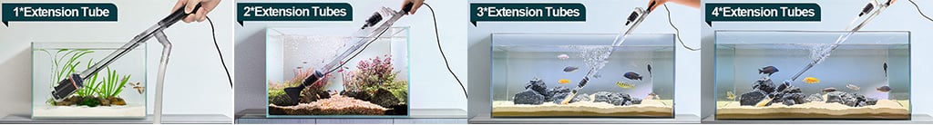 Extendable handheld water changer for aquariums