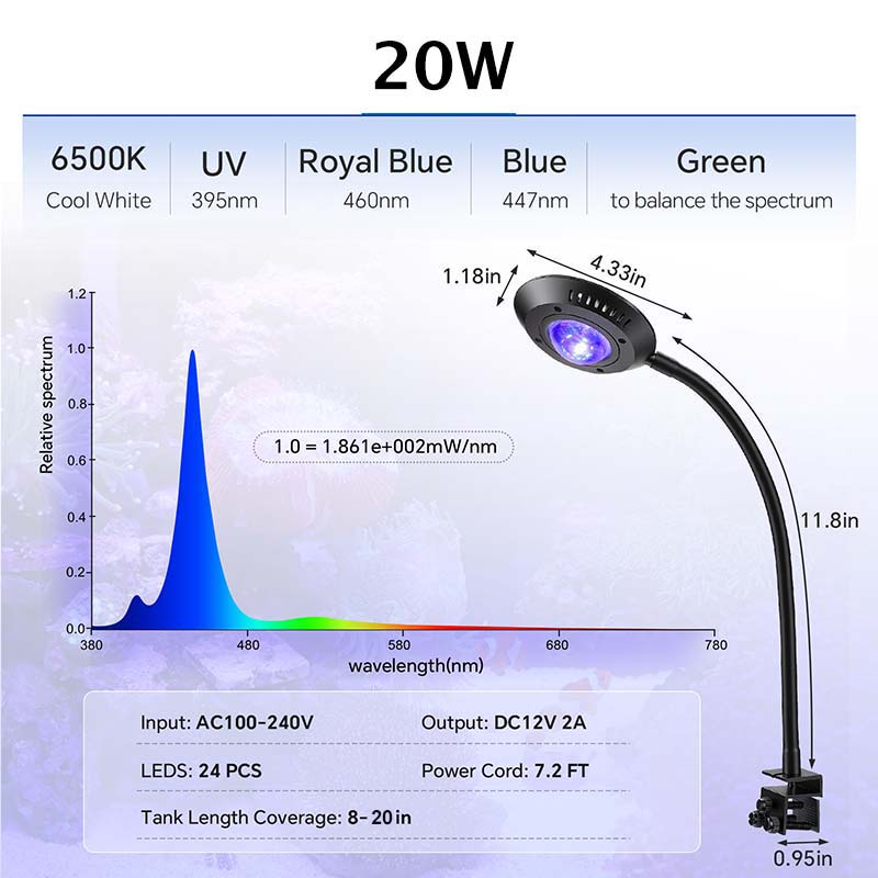 20W hygger 265 saltwater aquarium light