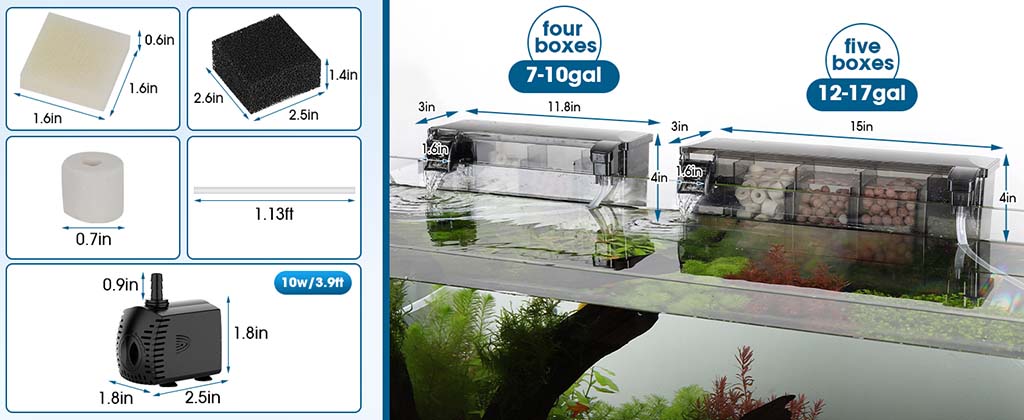 hygger 287 waterfall aquarium filter size
