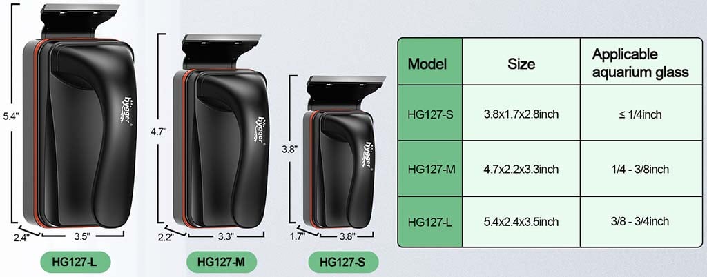 3 size of hygger HG240 float-up magnetic cleaner